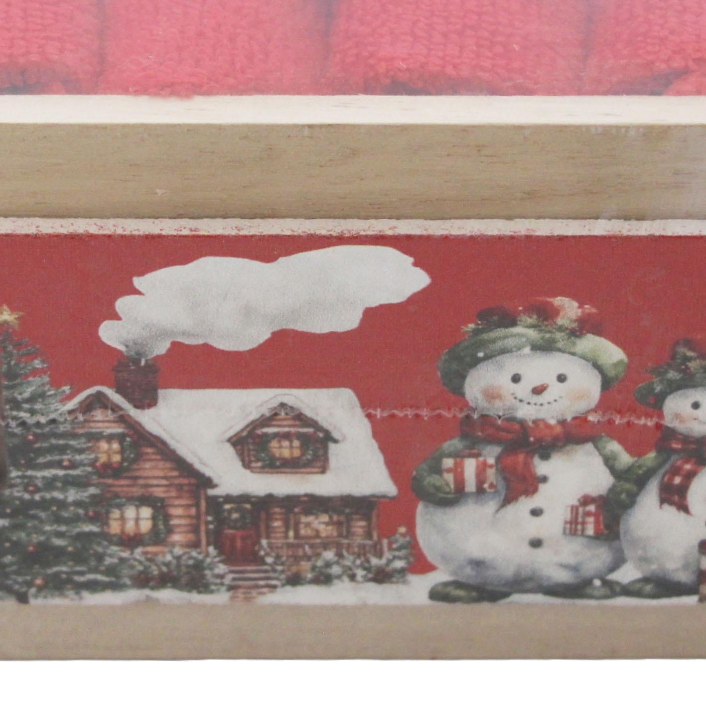 GD LOVES XMAS Scatola Regalo Natalizia in Legno con 4 Tovagliette Rossa 30x30 cm Design Elegante e Festivo 14.5x10.5x8 cm