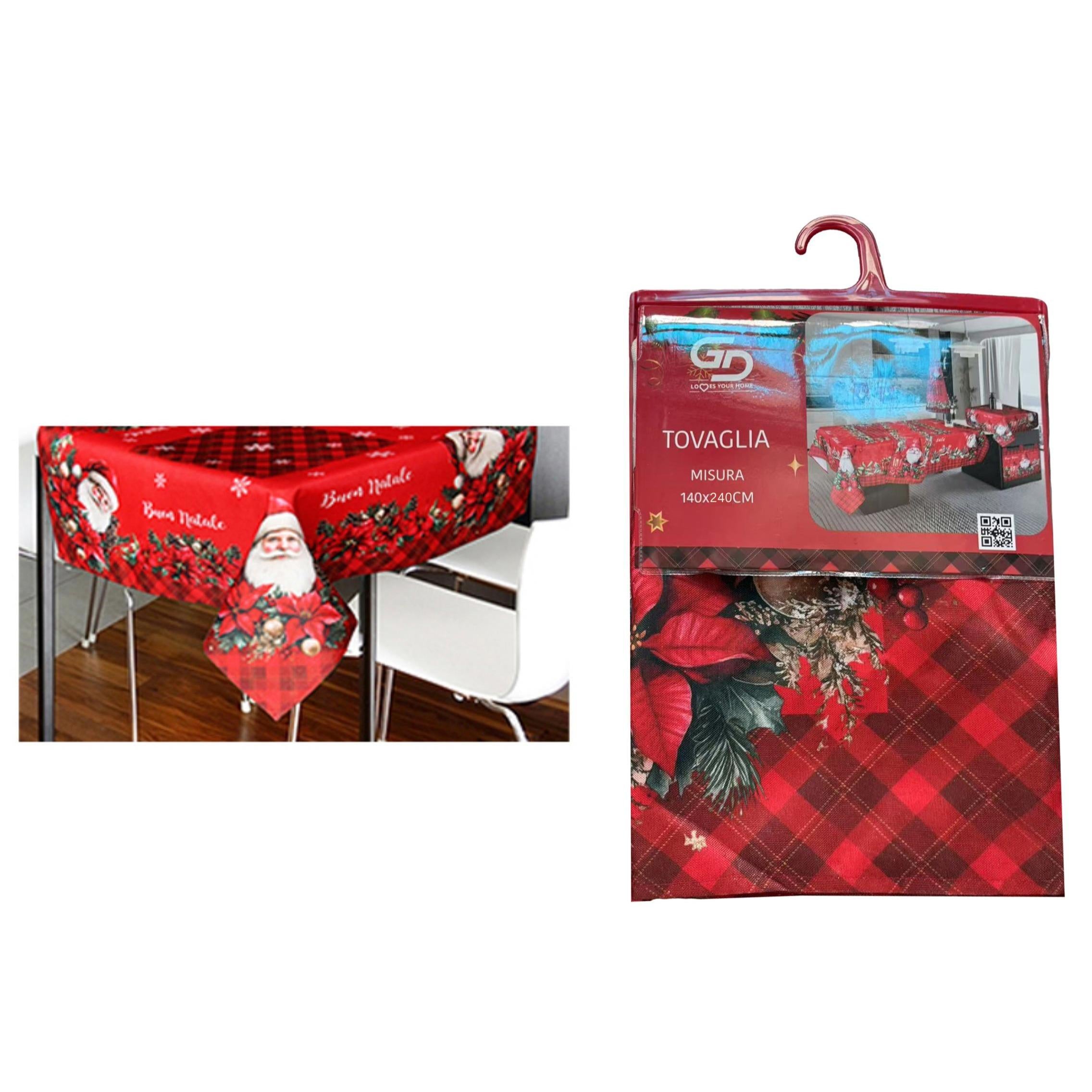 GD LOVES XMAS Tovaglia Natalizia 140×240 cm Decorazione Tavola Festiva in Stile Elegante con Dettagli Oro e Argento