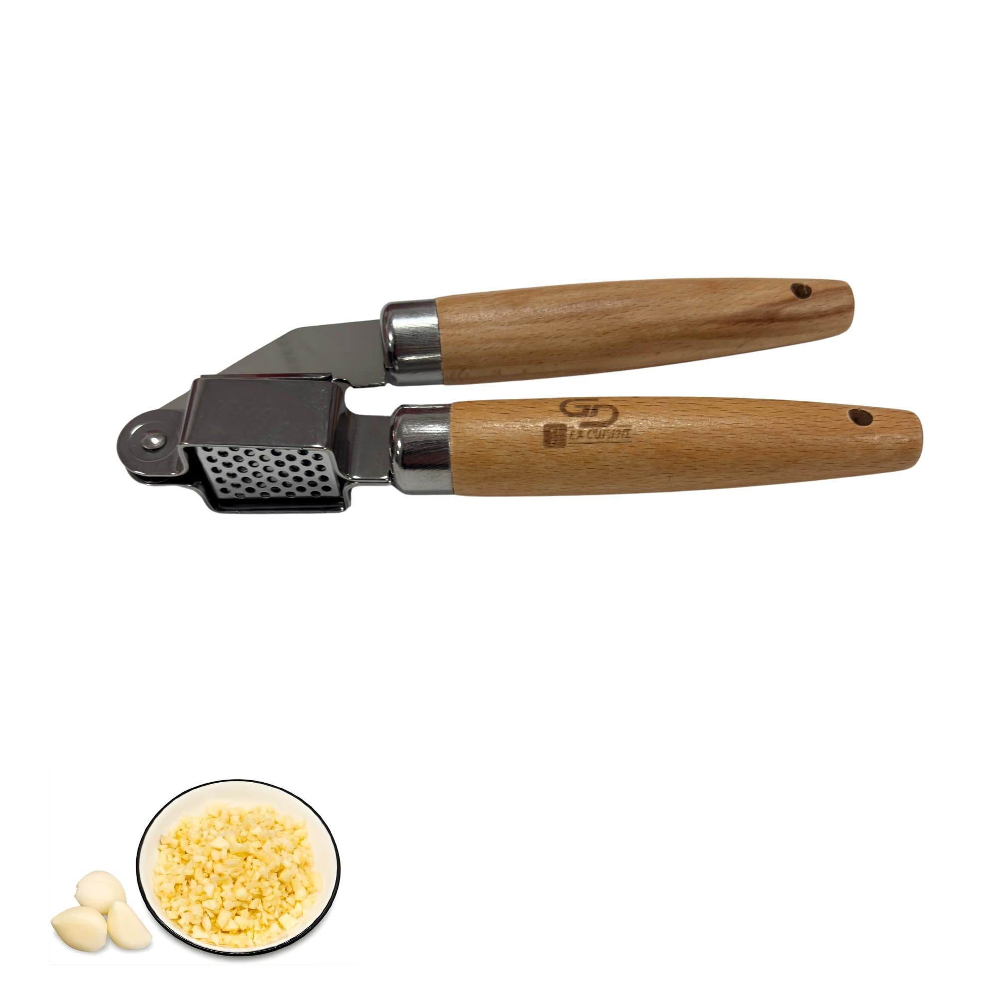 GD LA CUISINE Spremiaglio Professionale in acciaio inossidabile, Spremiagli Manuale Cromato, Design Ergonomico con Sistema di Pressione Efficiente, Facile da Pulire, per Aglio e Zenzero