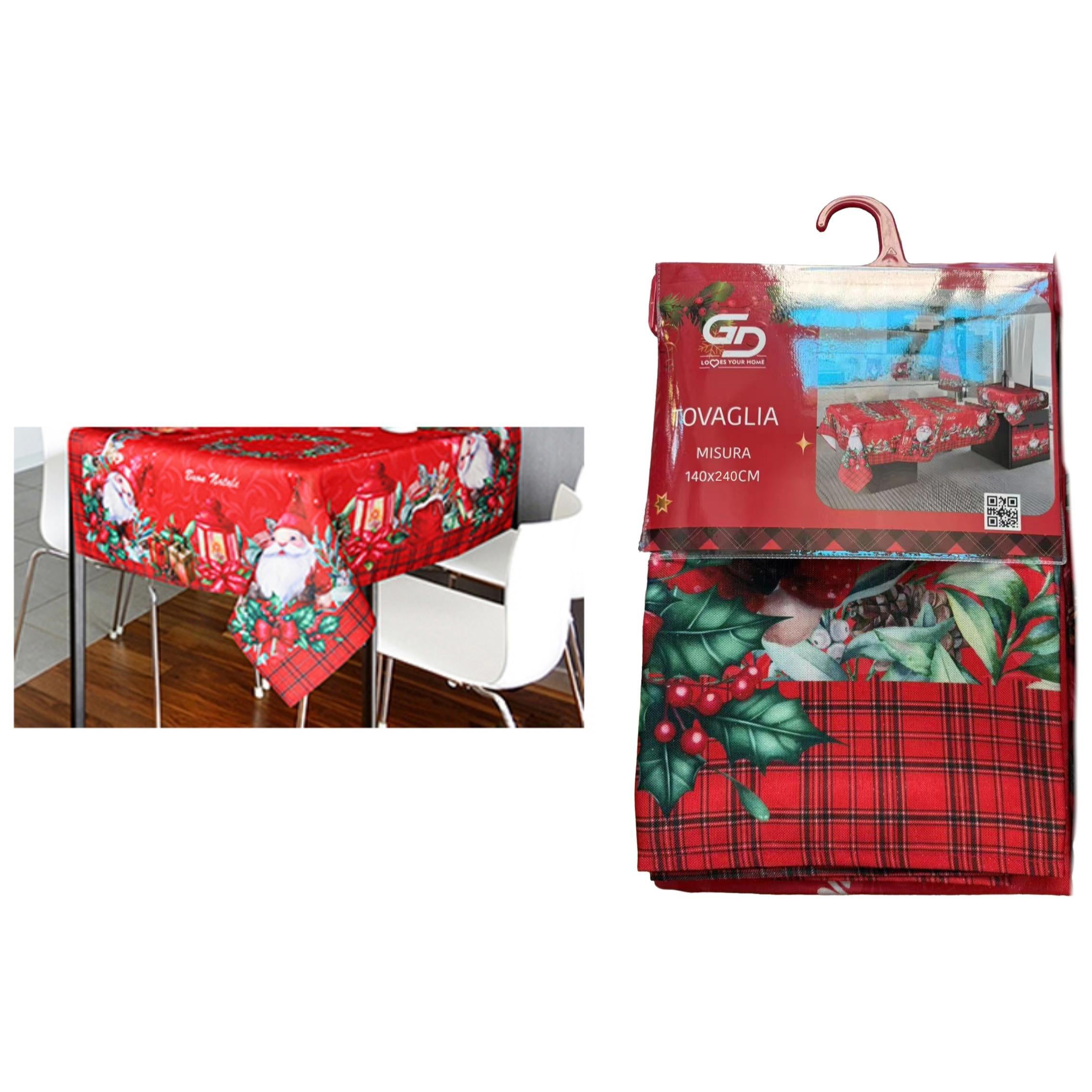 GD LOVES XMAS Tovaglia Natalizia 140×240 cm Decorazione Tavola Festiva in Stile Elegante con Dettagli Oro e Argento