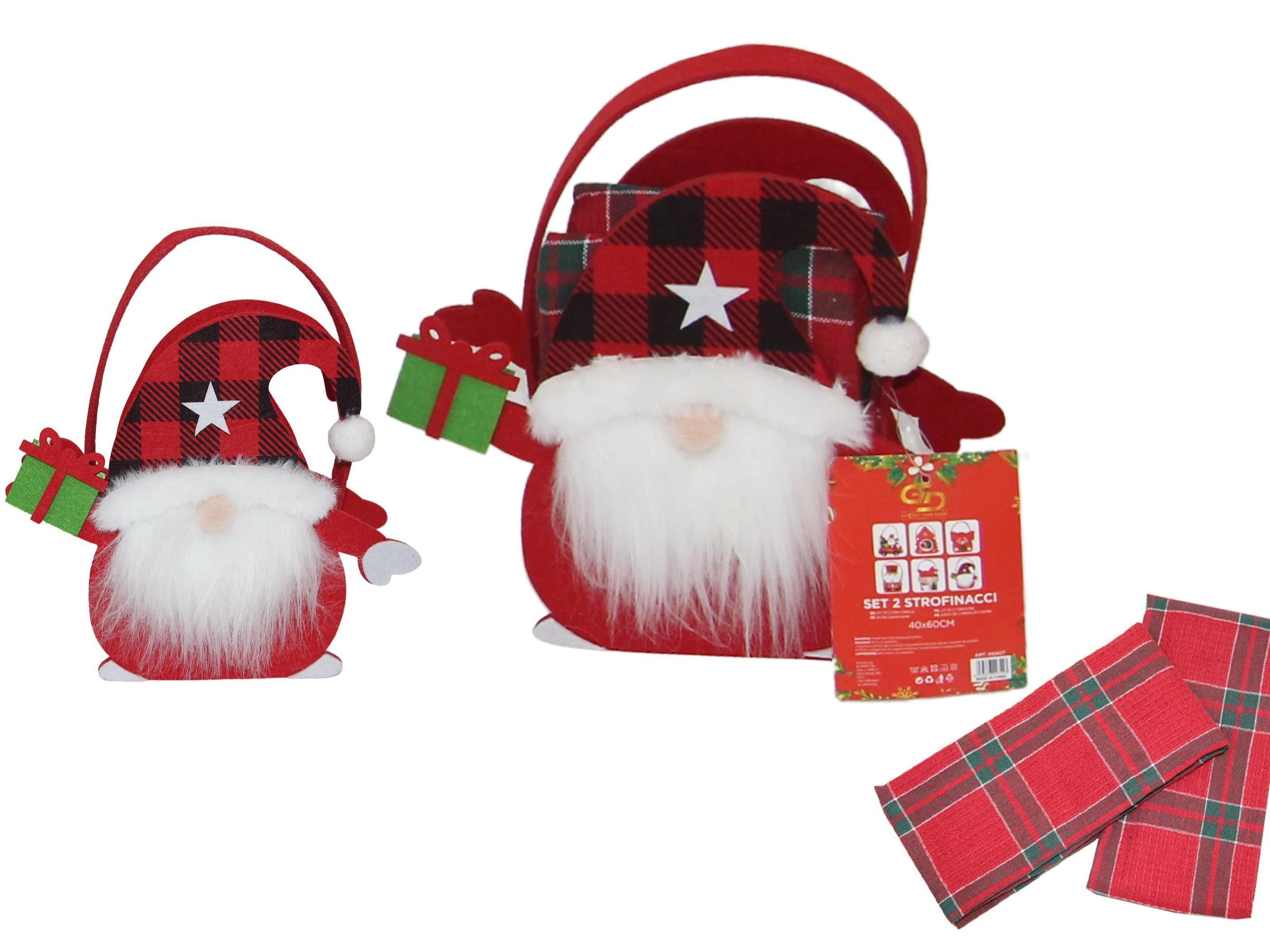 GD LOVES XMAS Set Regalo Natalizio con Mini Borsa Decorata e 2 Strofinacci Scozzesi 40×60 cm (85% Cotone) – Idea Regalo Festiva per Casa e Tavola
