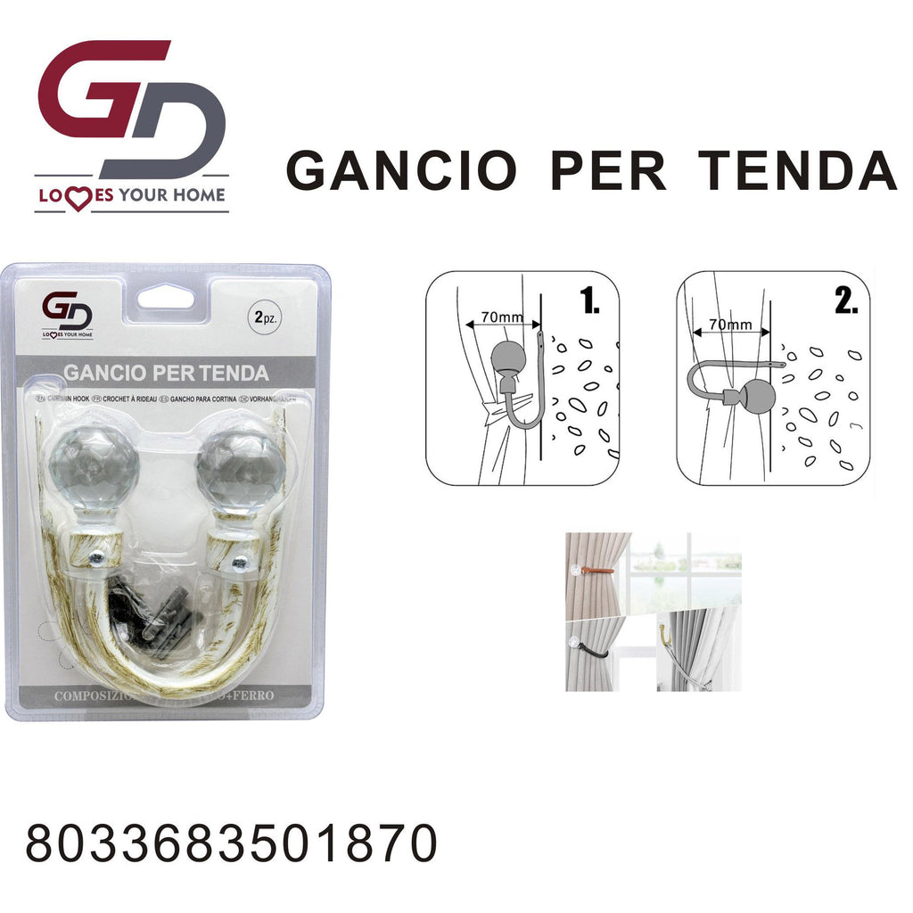 GD LOVES YOUR HOME Set 2 Ganci Decorativi per Tende - Ganci Metallici Premium per Tende, Doccia e Drappeggi - Antiruggine e Resistente