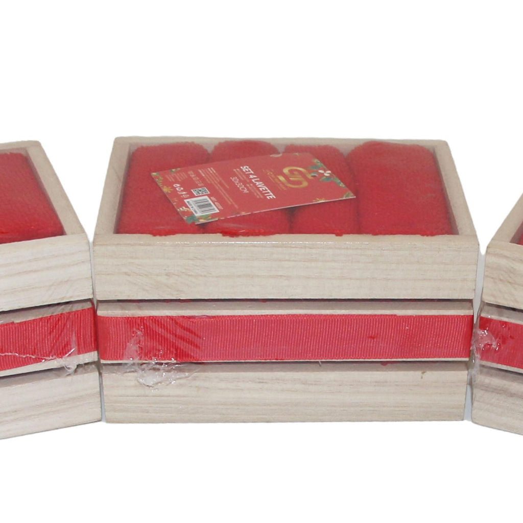 GD LOVES XMAS Scatola Regalo Natalizia in Legno con 4 Tovagliette Rossa 30x30 cm Design Elegante e Festivo 14.5x10.5x8 cm