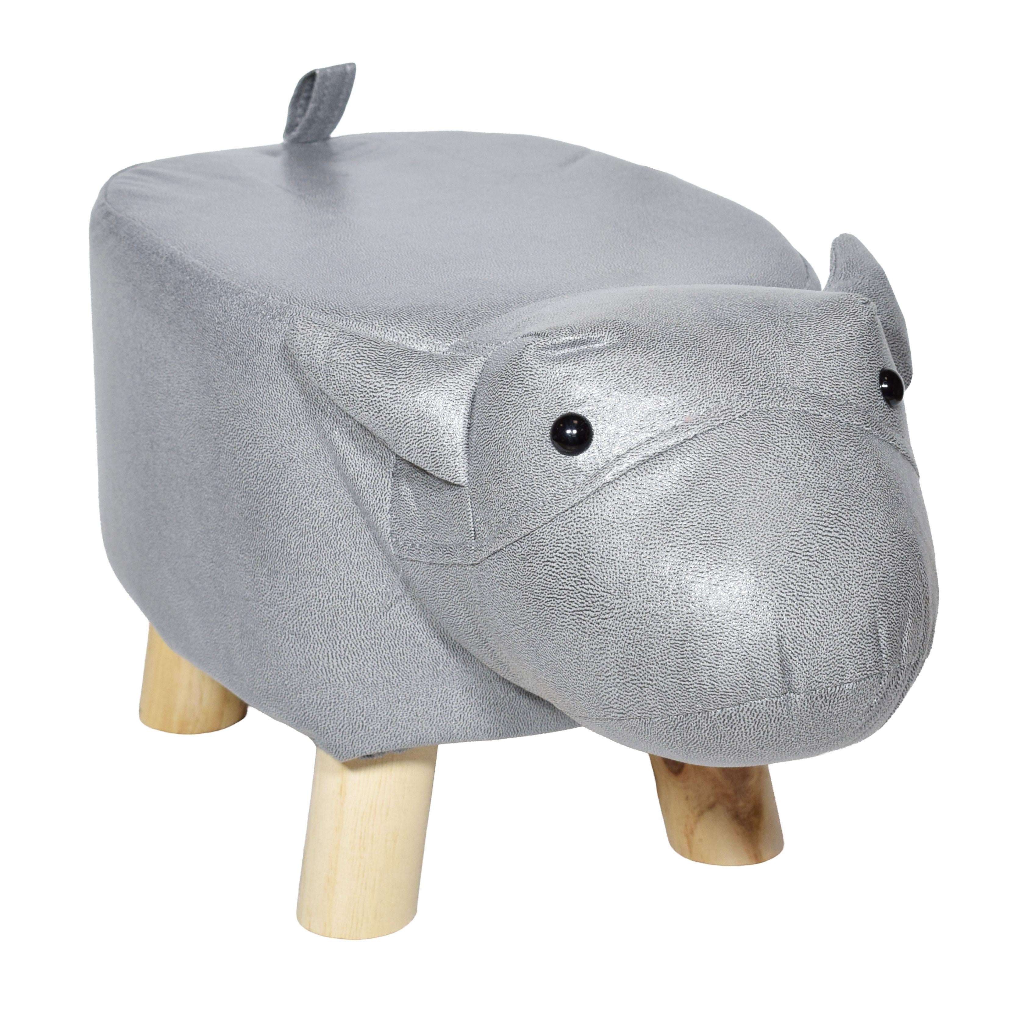 GD LOVES YOUR HOME Pouf Ippopotamo H25 cm con gambe in legno | Sgabello animaletto imbottito, ideale come poggiapiedi e decoro per cameretta o salotto – 42 × 24 × H25 cm – 4 colori: Caffè, Grigio Chiaro, Bianco panna, Blu petrolio