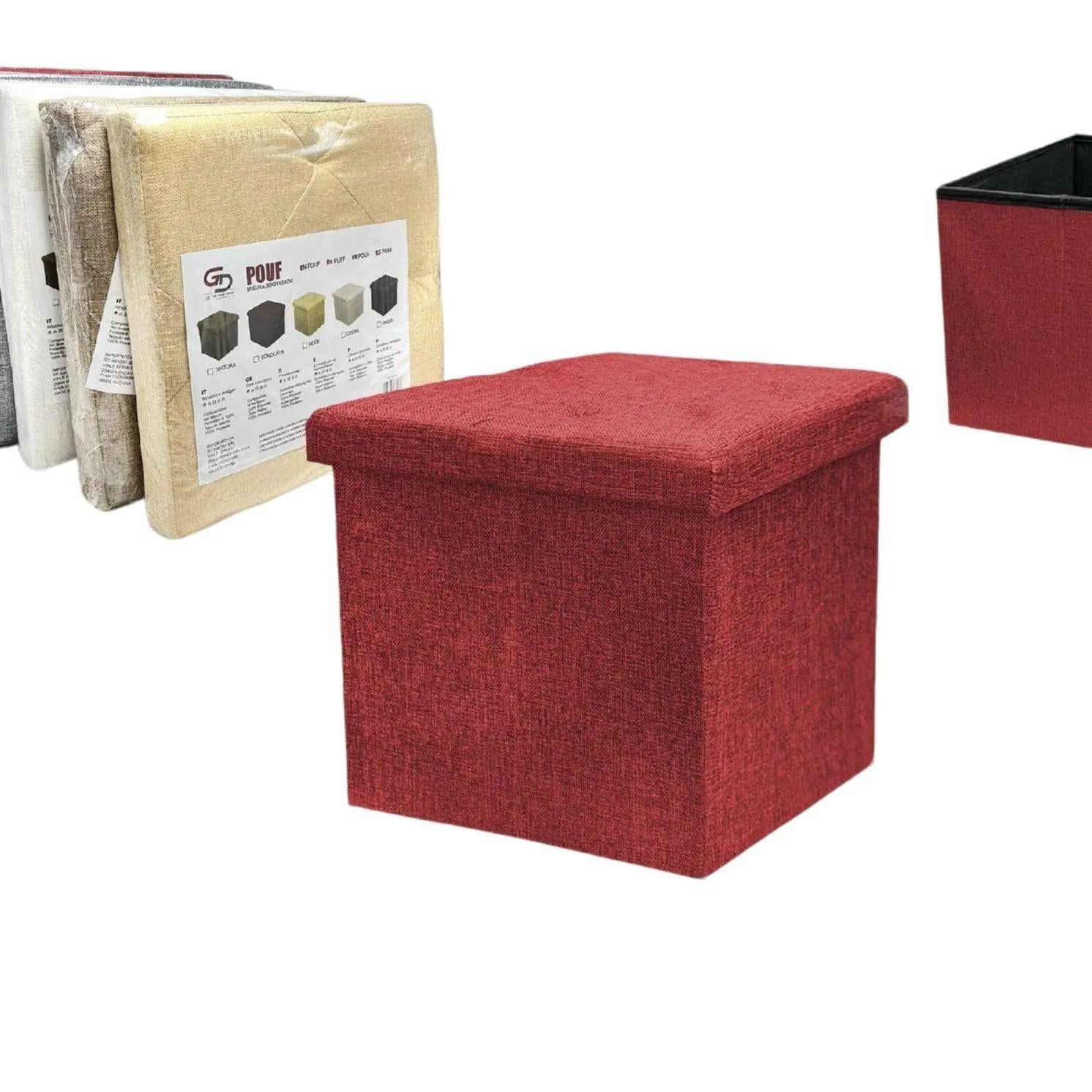 GD LOVES YOUR HOME Pouf e panca contenitore in tessuto linoso – multifunzione, pieghevole, salvaspazio e super resistente