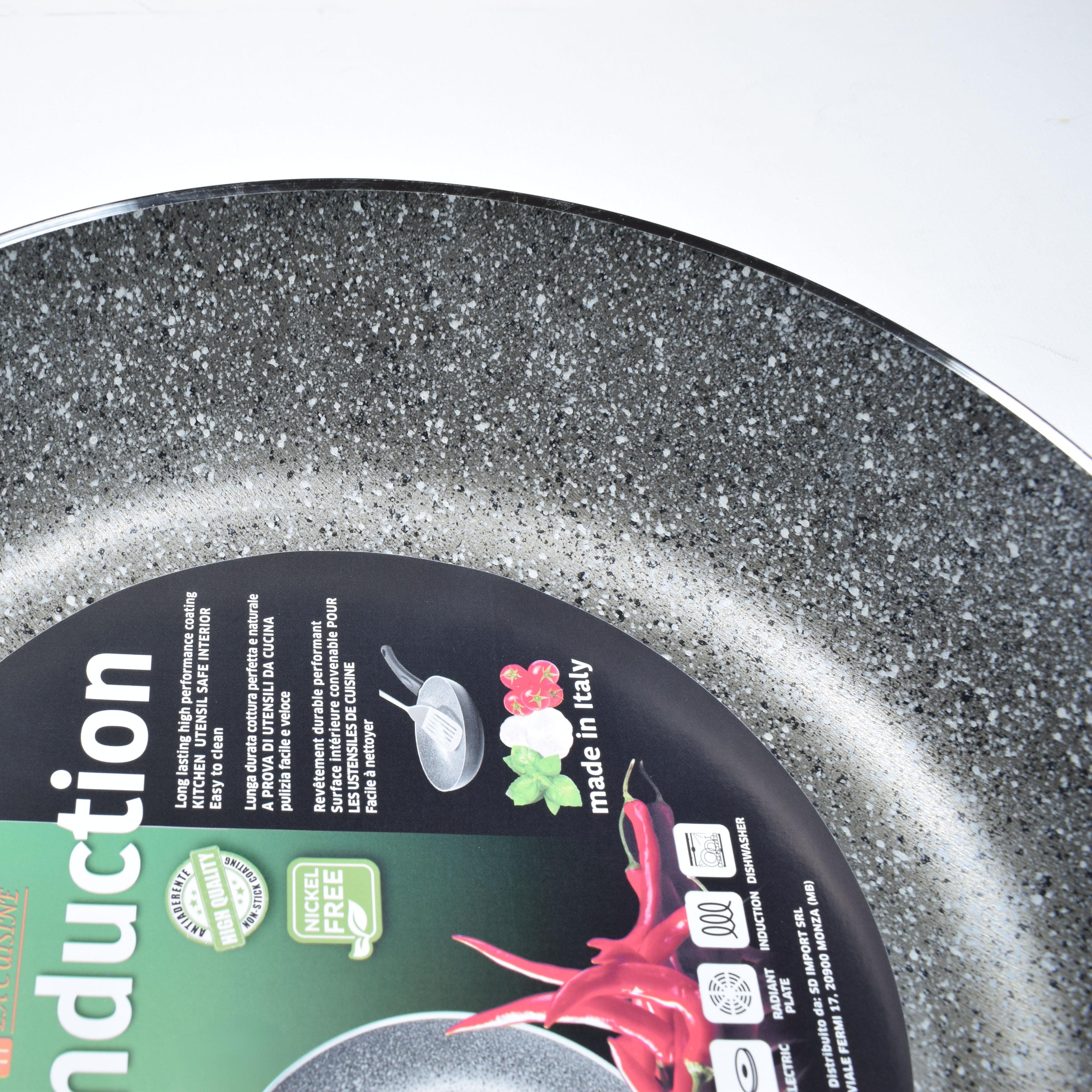 GD LA CUISINE Padella Alta Antiaderente 28 cm Fondo Induzione, Altezza 7,5 cm, Effetto Pietra, Manico Ergonomico – Cucina Sana e Uniforme, Made in Italy, Alta Qualità