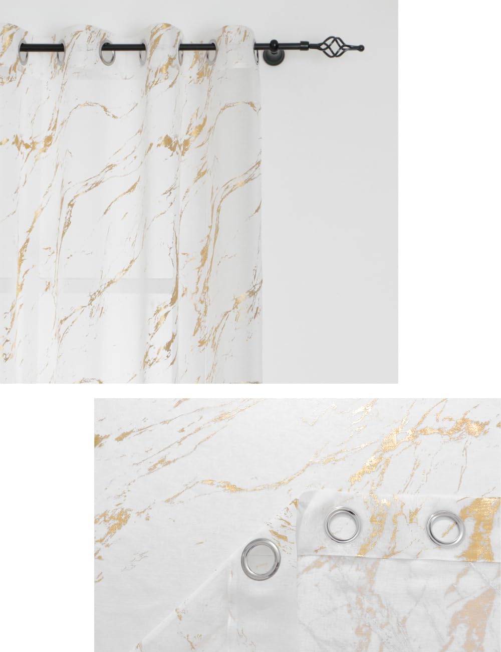 GD LOVES YOUR HOME Tenda Semioscurante Marmo Dorato 140×280 cm | 1 Pannello con 8 Occhielli, Effetto Lino Bianco Elegante per Soggiorno, Camera da Letto e Studio
