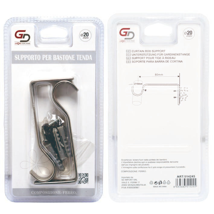GD LOVES YOUR HOME Supporto per Bastone Tenda in Metallo – Set 2 Pezzi – Staffe da Parete per Asta Ø fino a 20 mm – Fissaggio a Vite – per Cucina e Casa