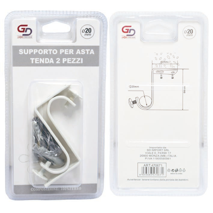 GD LOVES YOUR HOME Supporto per Bastone Tenda in Metallo – Set 2 Pezzi – Staffe da Parete per Asta Ø fino a 20 mm – Fissaggio a Vite – per Cucina e Casa