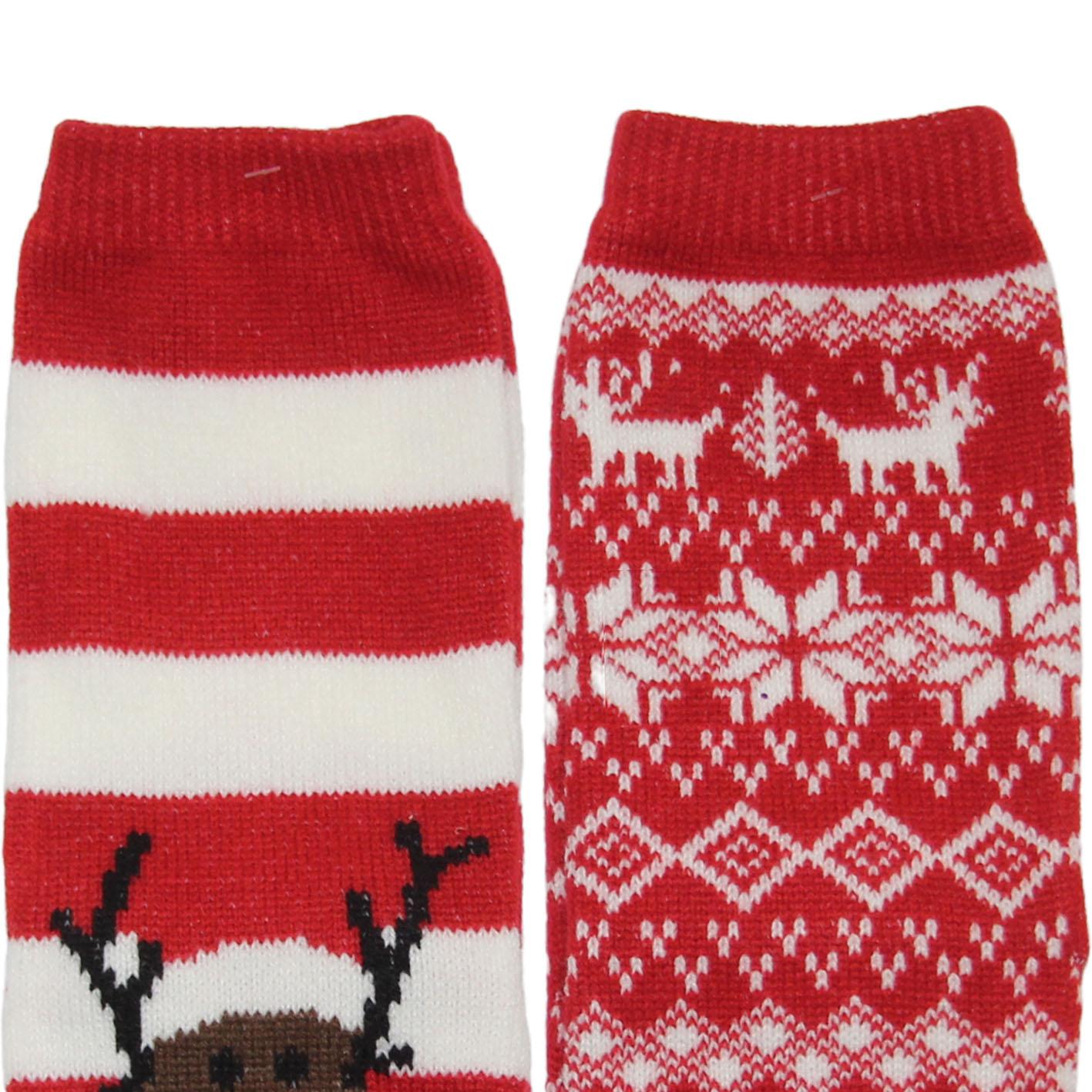 GD LOVES XMAS Set Regalo 2 Calzini Lunghi Natalizi in Scatola Decorata  | Morbidi e Caldi in Maglia – Fantasie Natalizie Babbo Natale & Renna