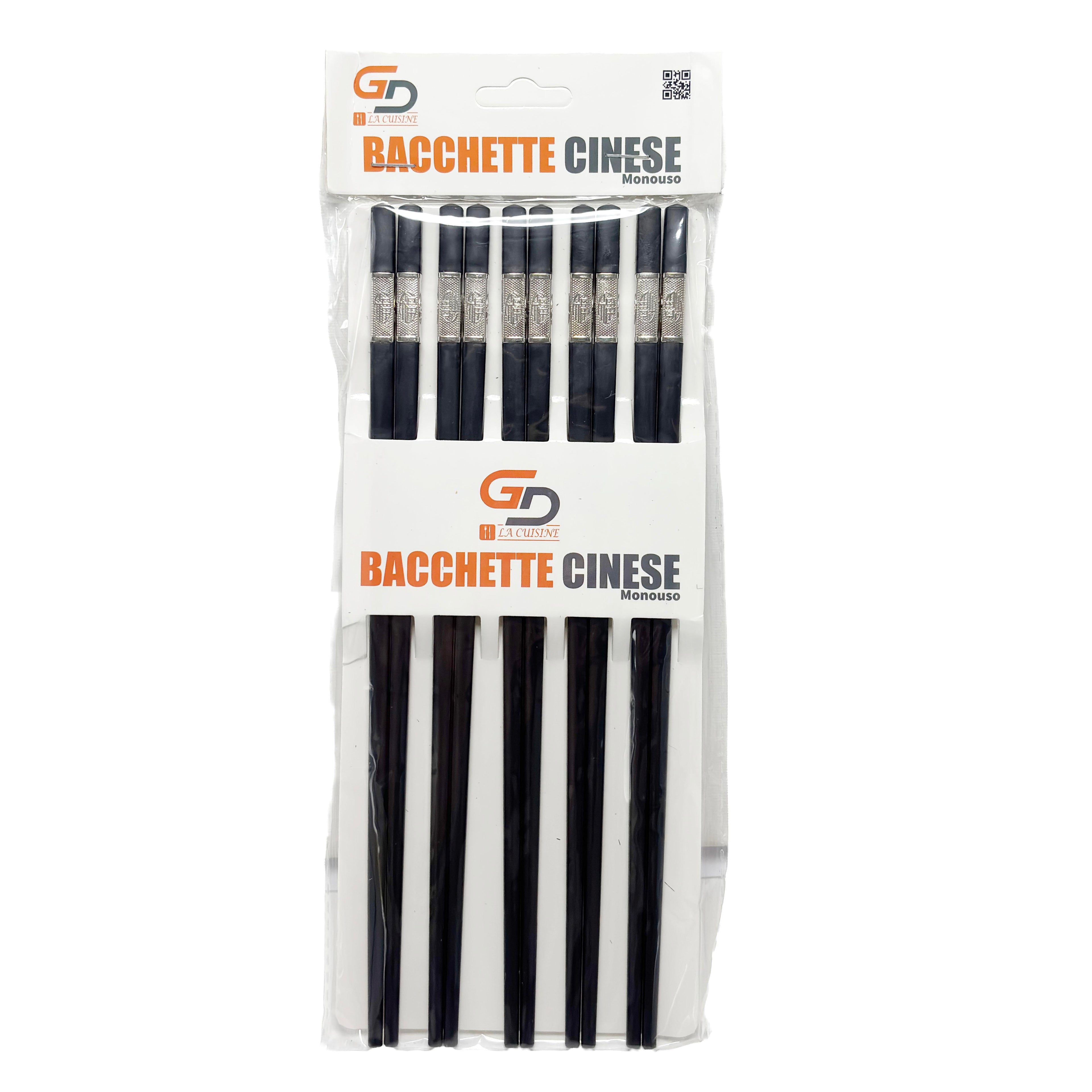 GD LA CUISINE Bacchette Cinesi Set da 5 Paia Plastica o Coppia Acciaio Inox 23,5–24 cm Resistenti e Antiscivolo, Ideali per Sushi, Noodles, Riso, Ristoranti e Uso Domestico