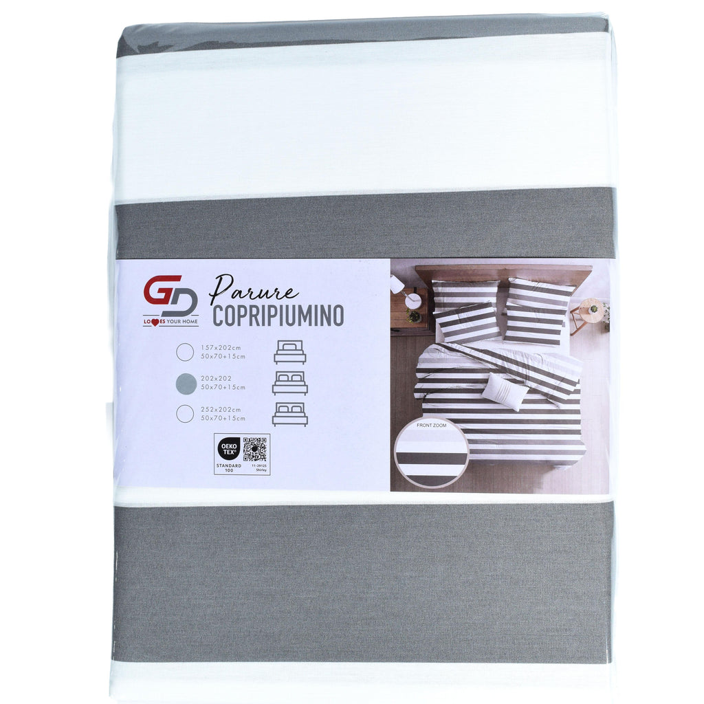 GD LOVES YOUR HOME Linea Parure Copripiumino – Fantasie Geometriche Nordic Chic – 4 Varianti (Righe, Quadri, Scacchi, Frecce) – Set 2 o 3 Pezzi con Federe – 3 Misure (Singolo, Piazza e Mezza, Matrimoniale)