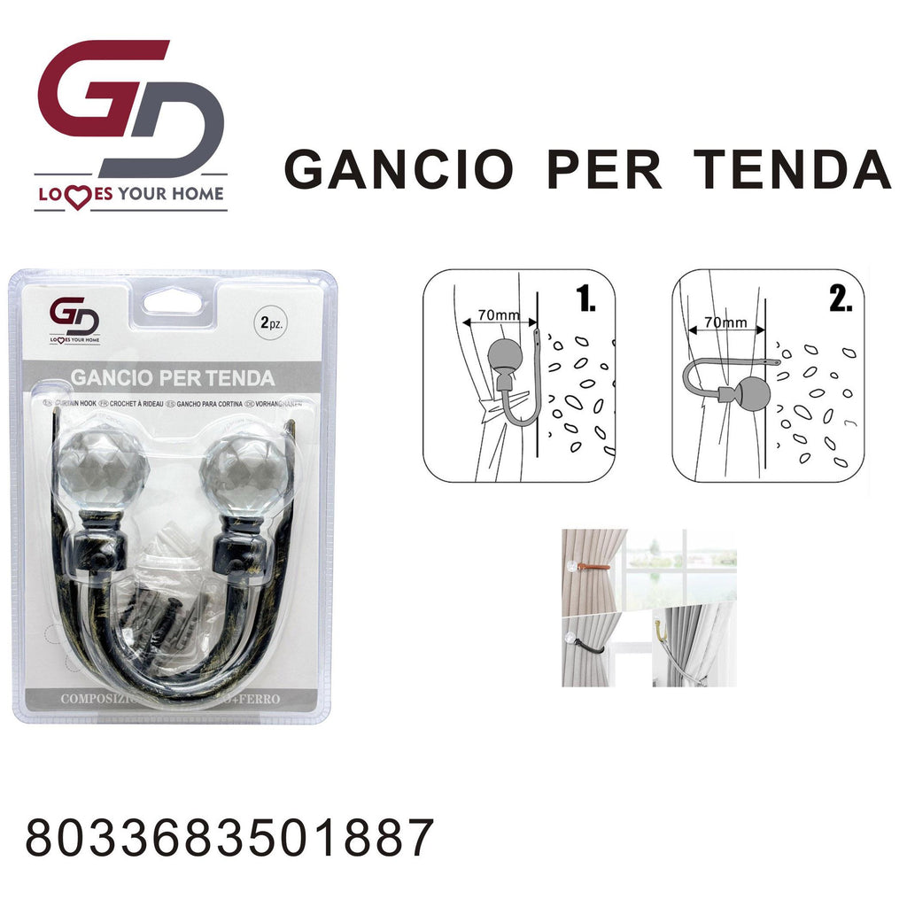 GD LOVES YOUR HOME Set 2 Ganci Decorativi per Tende - Ganci Metallici Premium per Tende, Doccia e Drappeggi - Antiruggine e Resistente