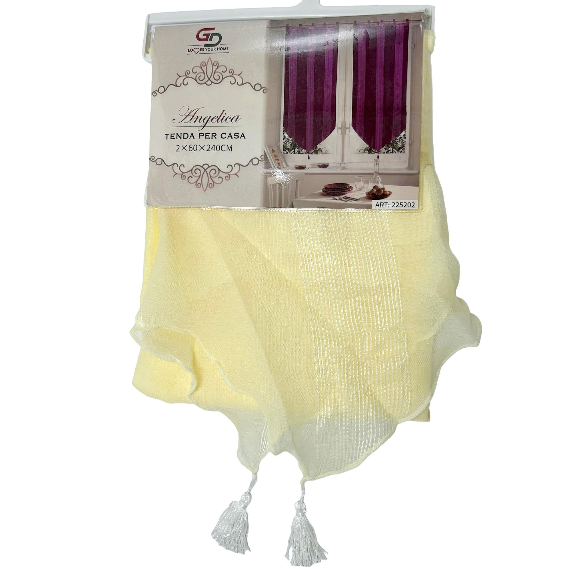 GD LOVES YOUR HOME Tenda da Cucina ANGELICA e Chiara in Voile Set 2 Pezzi con Mantovana e Laccio Regolabile, Luminosa ed Elegante