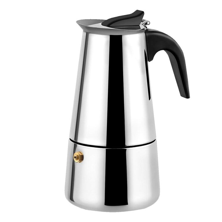 GD LOVES YOUR HOME Caffettiera Moka in Acciaio Inox per Piano Cottura (Induzione/Gas) – 2/4/6 Tazze – Valvola di sicurezza e manico antiscottatura – Finitura acciaio lucido