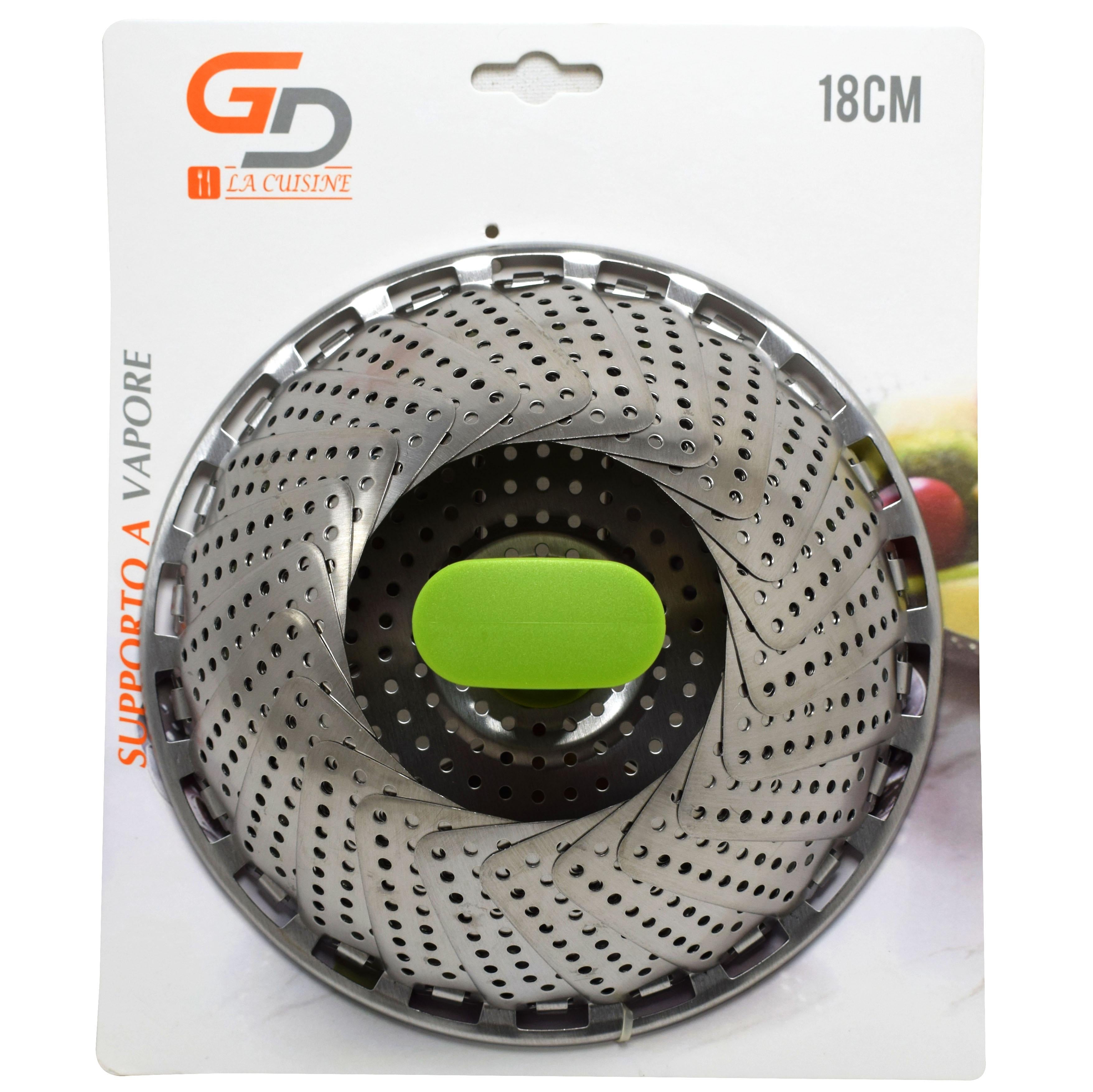 GD LA CUISINE Supporto a Vapore in Acciaio con Manico – Cestello per Cottura a Vapore per Gyoza, Bao, Verdure, Pesce e Ravioli – 14 cm / 18 cm