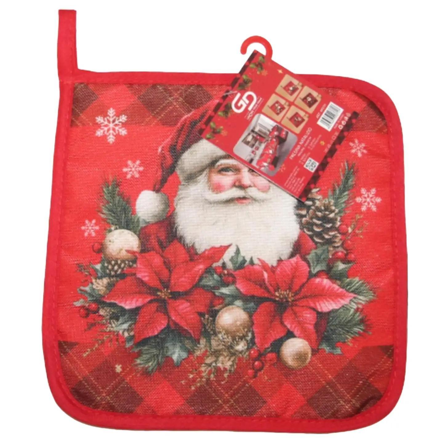 GD LOVES XMAS Presina Natalizia 19×19 cm  Decorazione Cucina Natale – Guanto Termico Quadrato in Tessuto Resistente con Gancio – 4 Fantasie Coordinate