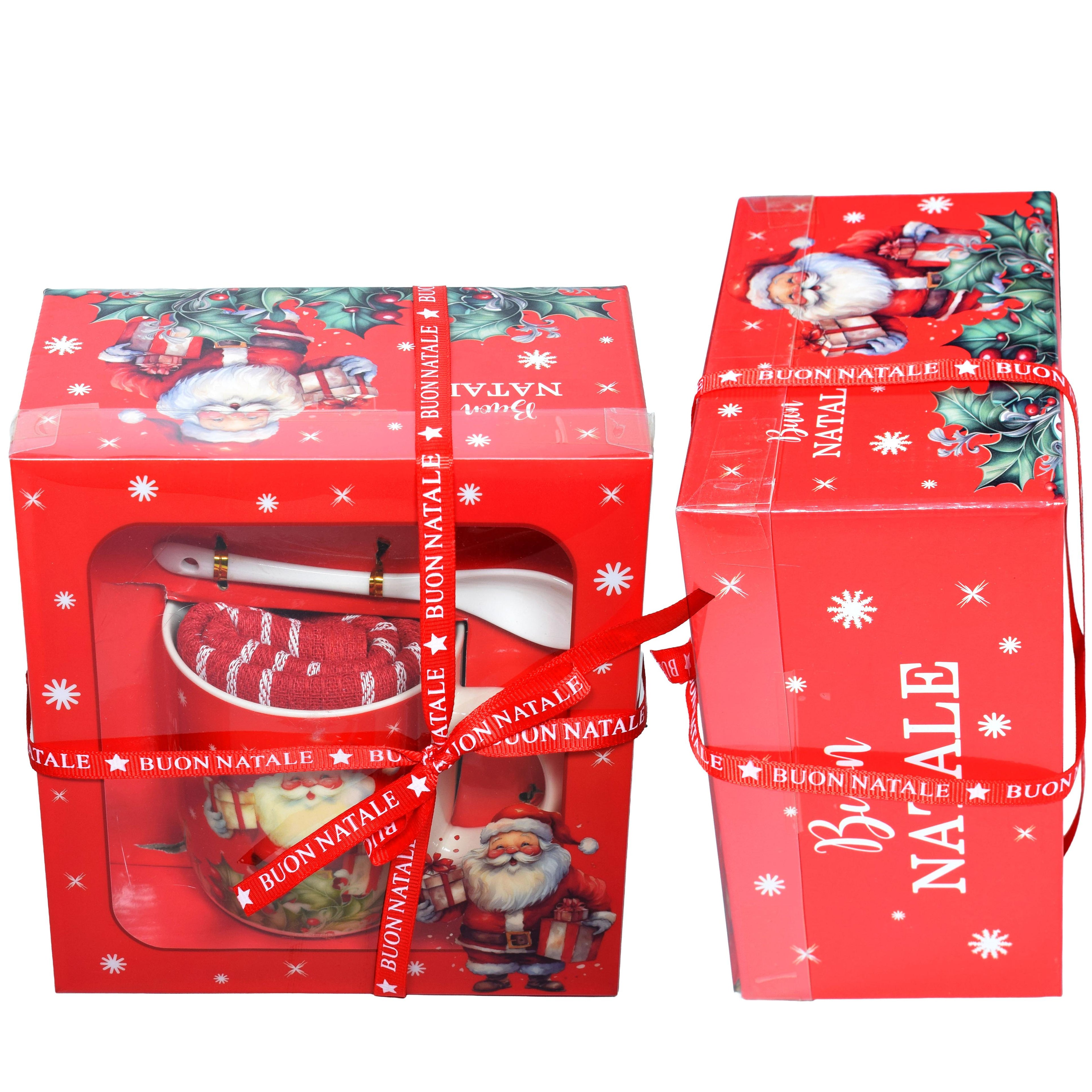 GD LOVES XMAS Set Regalo Natalizio  con Tazza, Sottobicchiere e Strofinaccio in Cotone | Confezione Regalo in Scatola Decorata – Idea Regalo di Natale per Casa e Cucina