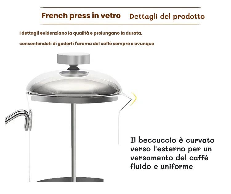 GD LOVES YOUR HOME Teiera/Caffettiera a Stantuffo/French Press in Vetro Borosilicato con Filtro Inox 304, Beccuccio Antigoccia e Manico Ergonomico, Resistente a 100°C – Per Caffè Filtro, Tè e Tisane – 350/600/800 ml
