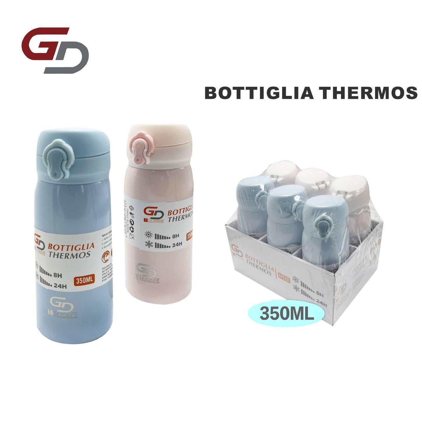 GD LA CUISINE Bottiglia Thermos Acciaio Inox 350ml, 500ml o 750ml | Borraccia Termica Ermetica 8-24h Caldo & Freddo, Scuola, Ufficio e Viaggi