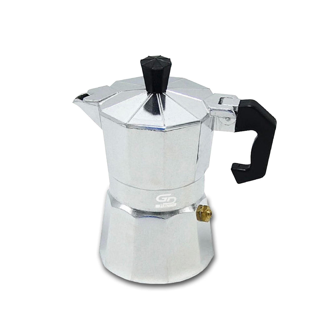 GD LOVES YOUR HOME Caffettiera Moka in alluminio 1–6 tazze | valvola di sicurezza, manico antiscottatura | per fornelli gas/elettrico/vetroceramica (no induzione) – 5 colori