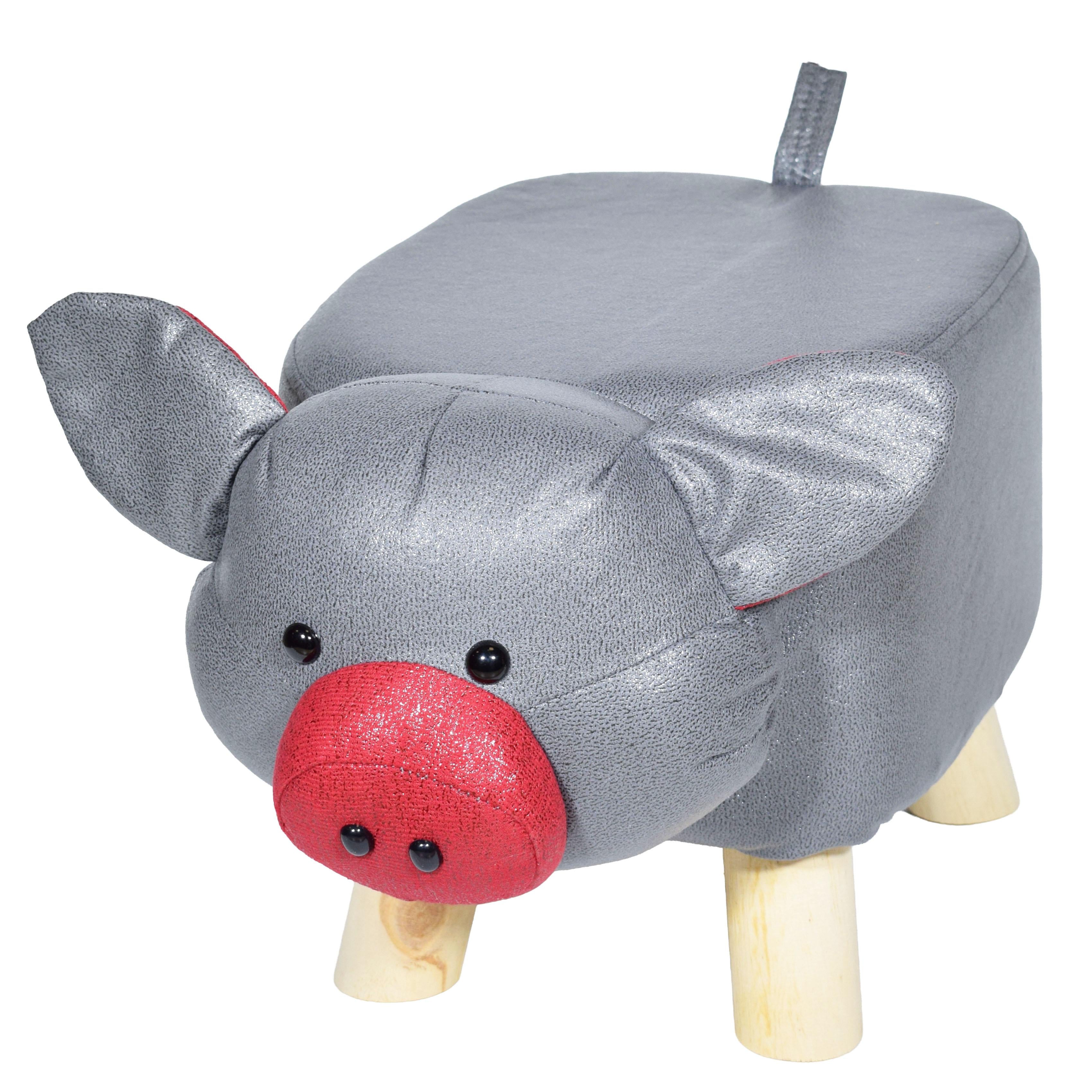 GD LOVES YOUR HOME Pouf Maialino H25 cm con gambe in legno | Sgabello animaletto imbottito, ideale come poggiapiedi e decoro per cameretta o salotto – 39 × 23 × 25 cm – 3 colori: Beige, Grigio, Giallo