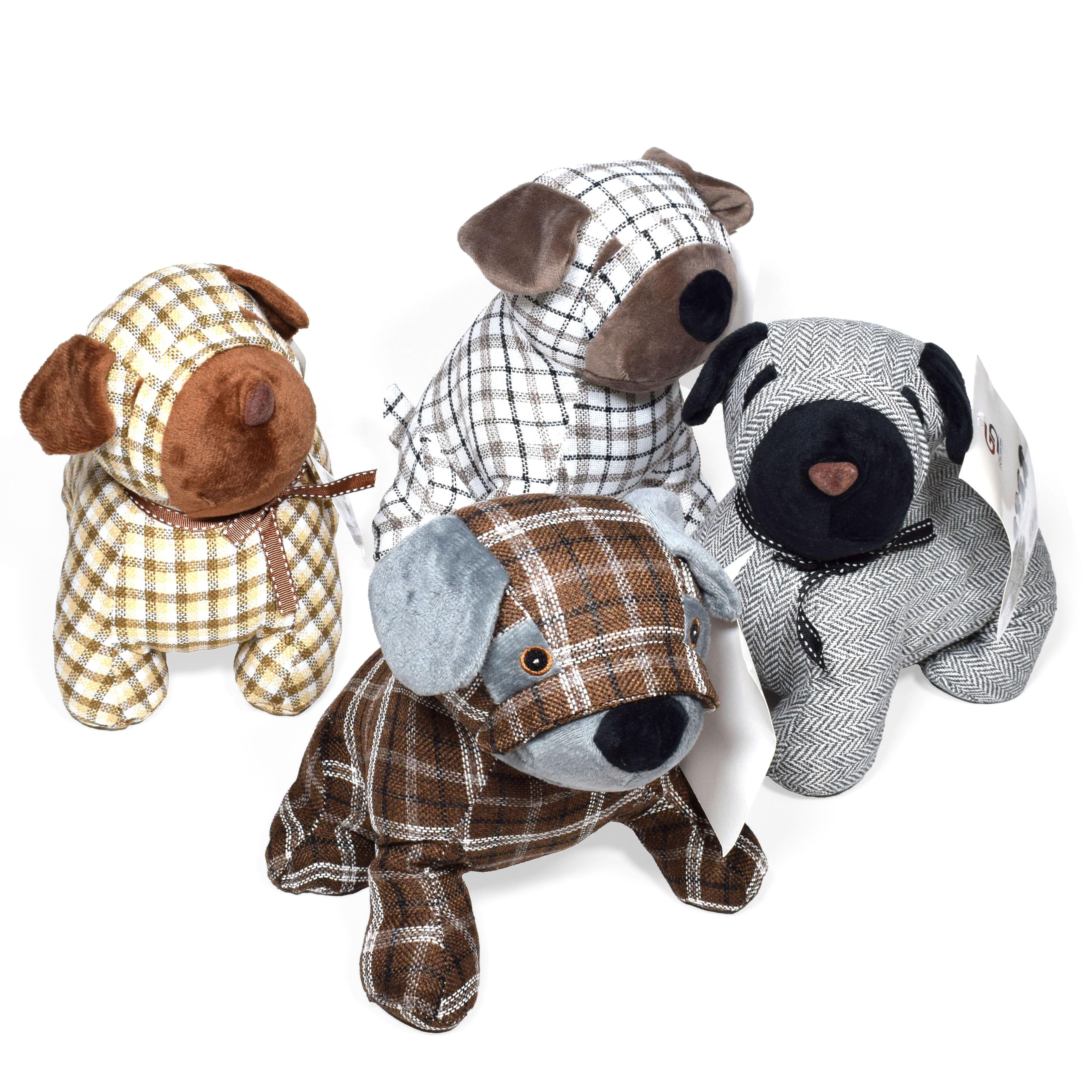 GD LOVES YOUR HOME Fermaporta Cane Appesantito 23 cm – fermaporta pesante blocca-porta/paraspifferi con base morbida anti-graffio – tessuto effetto lino – 4 motivi classici (scozzese & spina di pesce) – per porte e finestre