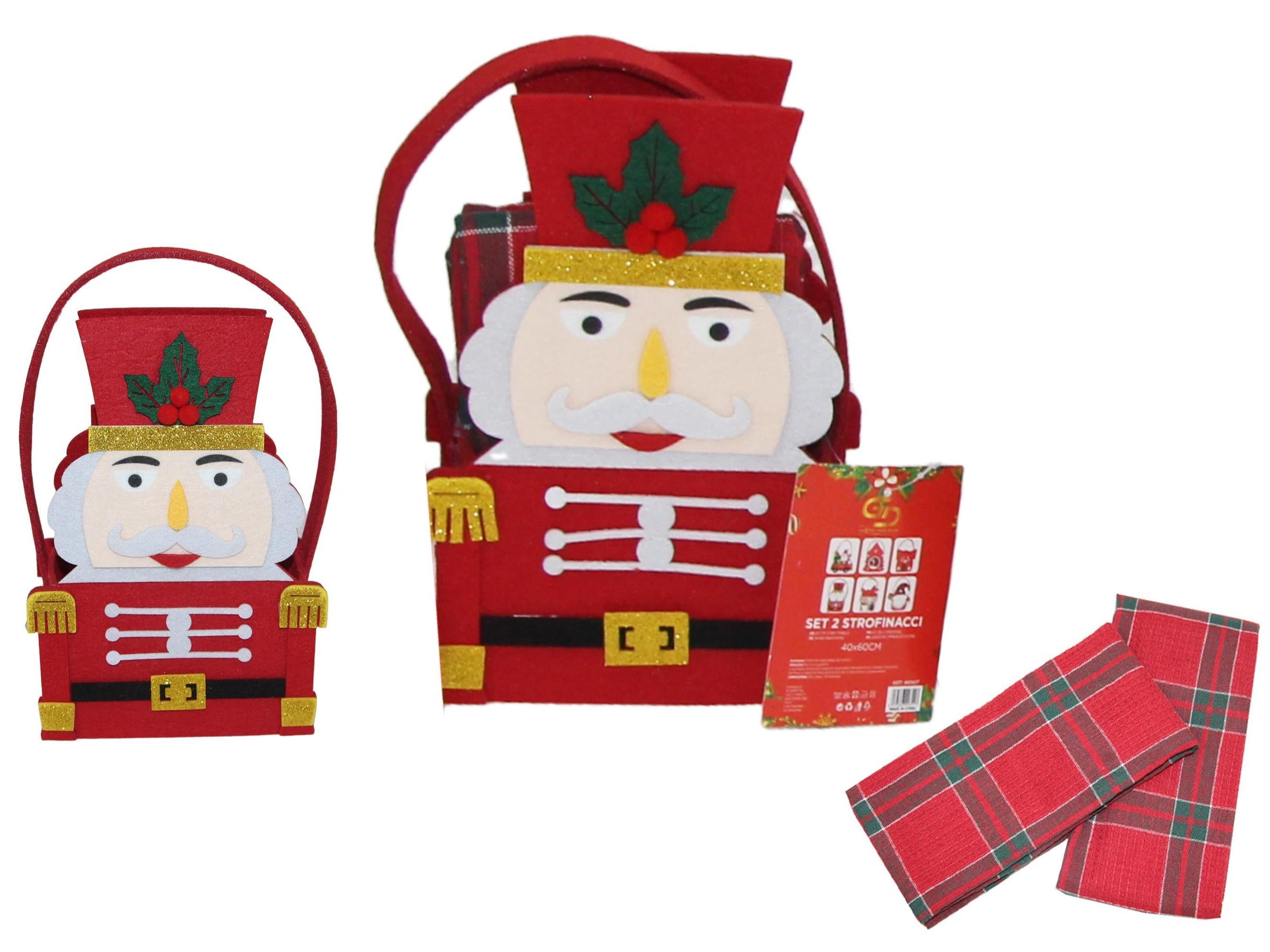 GD LOVES XMAS Set Regalo Natalizio con Mini Borsa Decorata e 2 Strofinacci Scozzesi 40×60 cm (85% Cotone) – Idea Regalo Festiva per Casa e Tavola