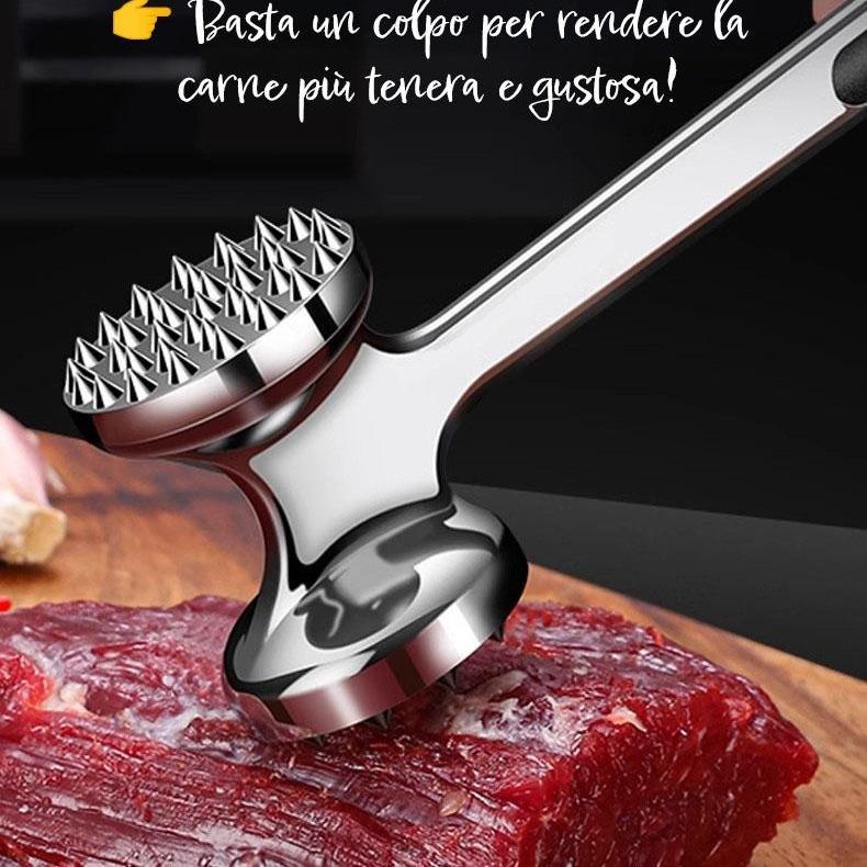 GD LA CUISINE Batticarne Multifunzione in Acciaio Inox con Doppia Superficie 23 cm Utensile Professionale per Carne Tenera e Gustosa Manico Ergonomico e Resistente
