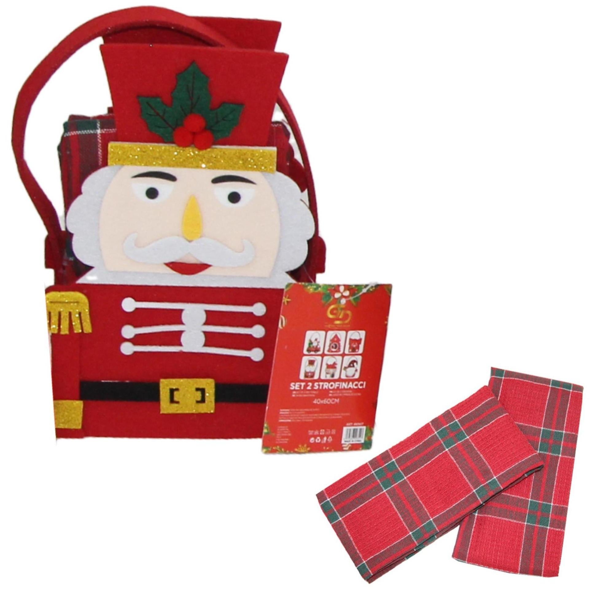 GD LOVES XMAS Set Regalo Natalizio con Mini Borsa Decorata e 2 Strofinacci Scozzesi 40×60 cm (85% Cotone) – Idea Regalo Festiva per Casa e Tavola