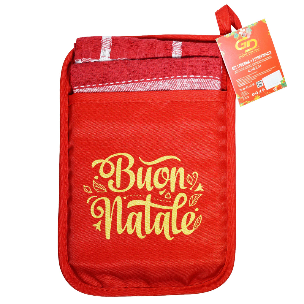 GD LOVES XMAS Set da Cucina Natalizio Presine + 2 Strofinaccio Scozzese 85% Cotone 45×65 cm 4 Fantasie con Gancio