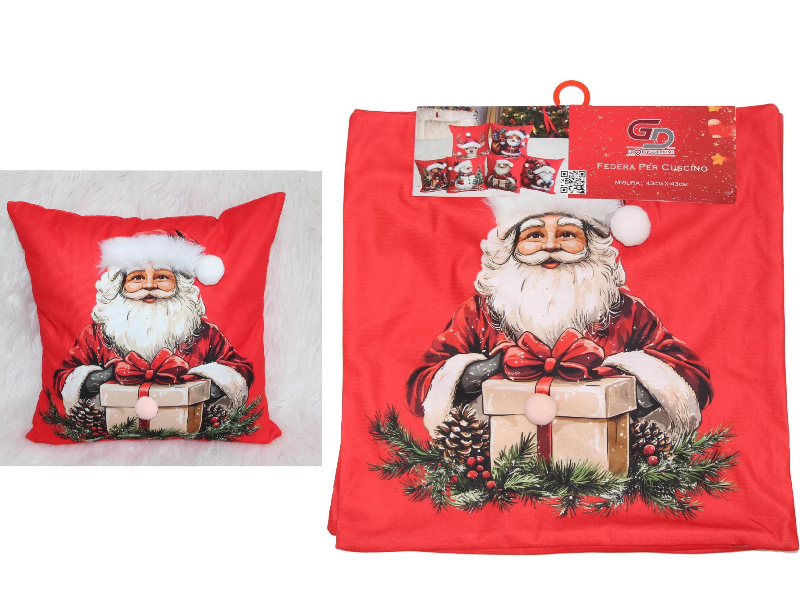 GD LOVES XMAS Set 2 Copricuscino Natalizio 3D 43×43 cm Federe Morbide per Divano o Letto 12 Fantasie Natalizie con Babbo Natale e Regali