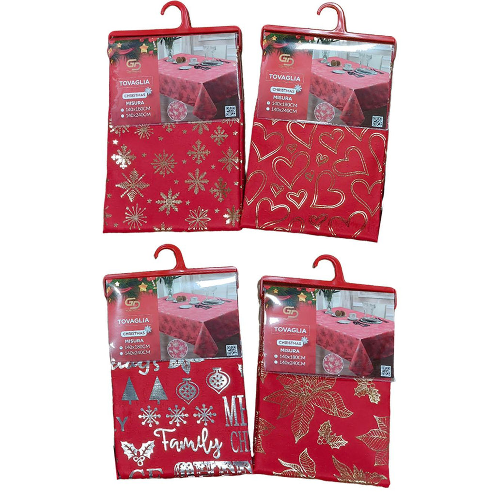 GD LOVES XMAS | Tovaglia Natalizia Antimacchia 140×180 cm • Fantasie Rosse per Tavola di Natale Elegante