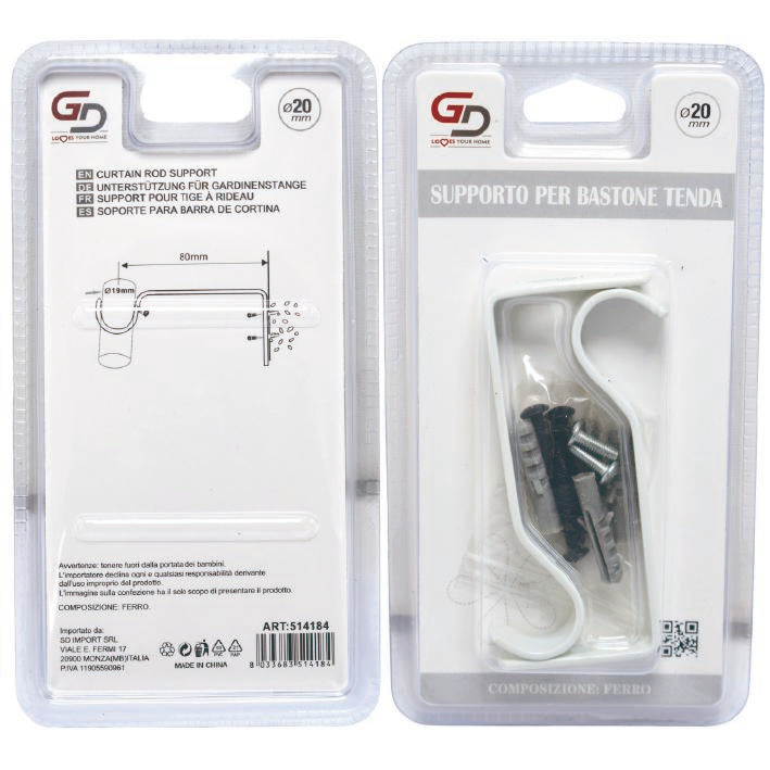 GD LOVES YOUR HOME Supporto per Bastone Tenda in Metallo – Set 2 Pezzi – Staffe da Parete per Asta Ø fino a 20 mm – Fissaggio a Vite – per Cucina e Casa