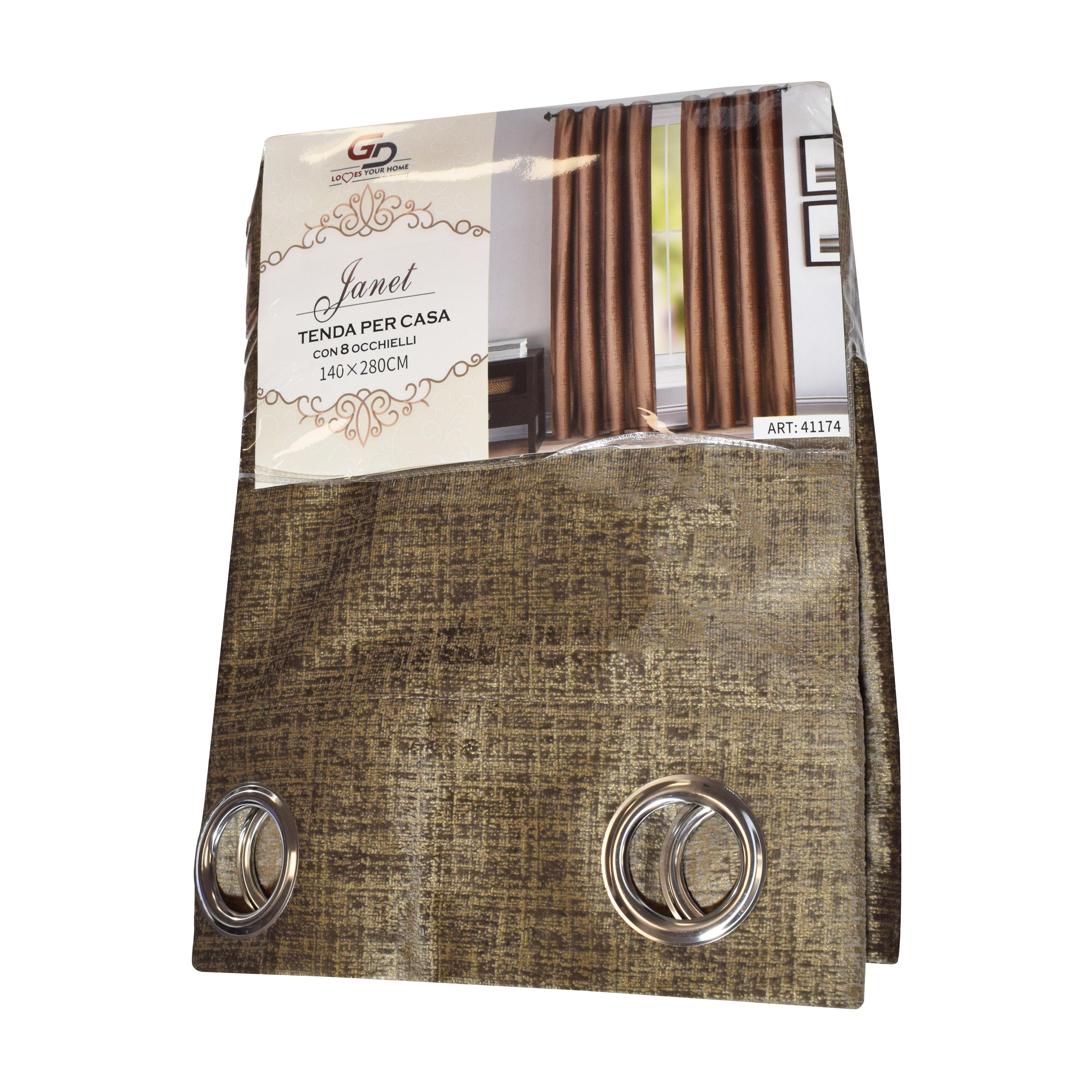 GD LOVES YOUR HOME – Tenda filtrante oscurante JANET in Velluto Pesante con Stampa Oro in Rilievo, Lusso Opaco, con Occhielli in Acciaio Inox, 140x280 cm – 1 Pezzo