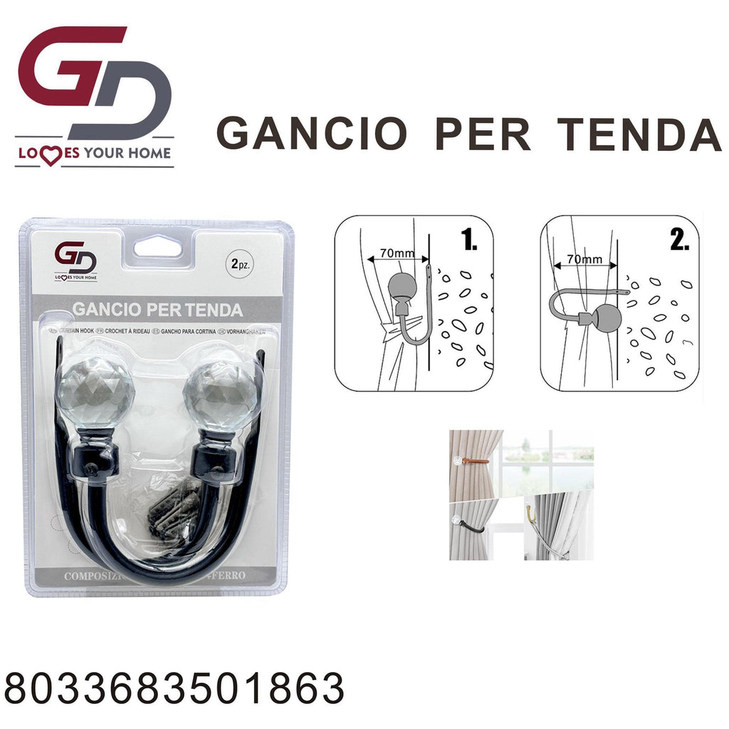 GD LOVES YOUR HOME Set 2 Ganci Decorativi per Tende - Ganci Metallici Premium per Tende, Doccia e Drappeggi - Antiruggine e Resistente