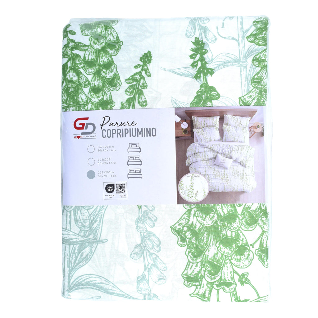 Parure Copripiumino GD LOVES YOUR HOME Fantasie Giardino di Peonie & Verde Botanico – Set 2 o 3 Pezzi con Federe – 3 Misure – Morbido, Traspirante, Anti-pilling e Lavabile in Lavatrice