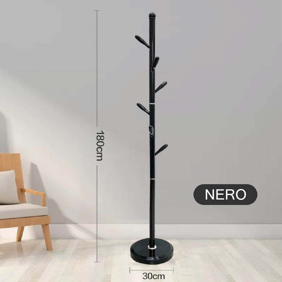 Appendiabiti da Terra Salvaspazio a Forma di Albero, 180cm Altezza, Base 30cm, Design Verticale con Ganci Multipli, Bianco o Nero