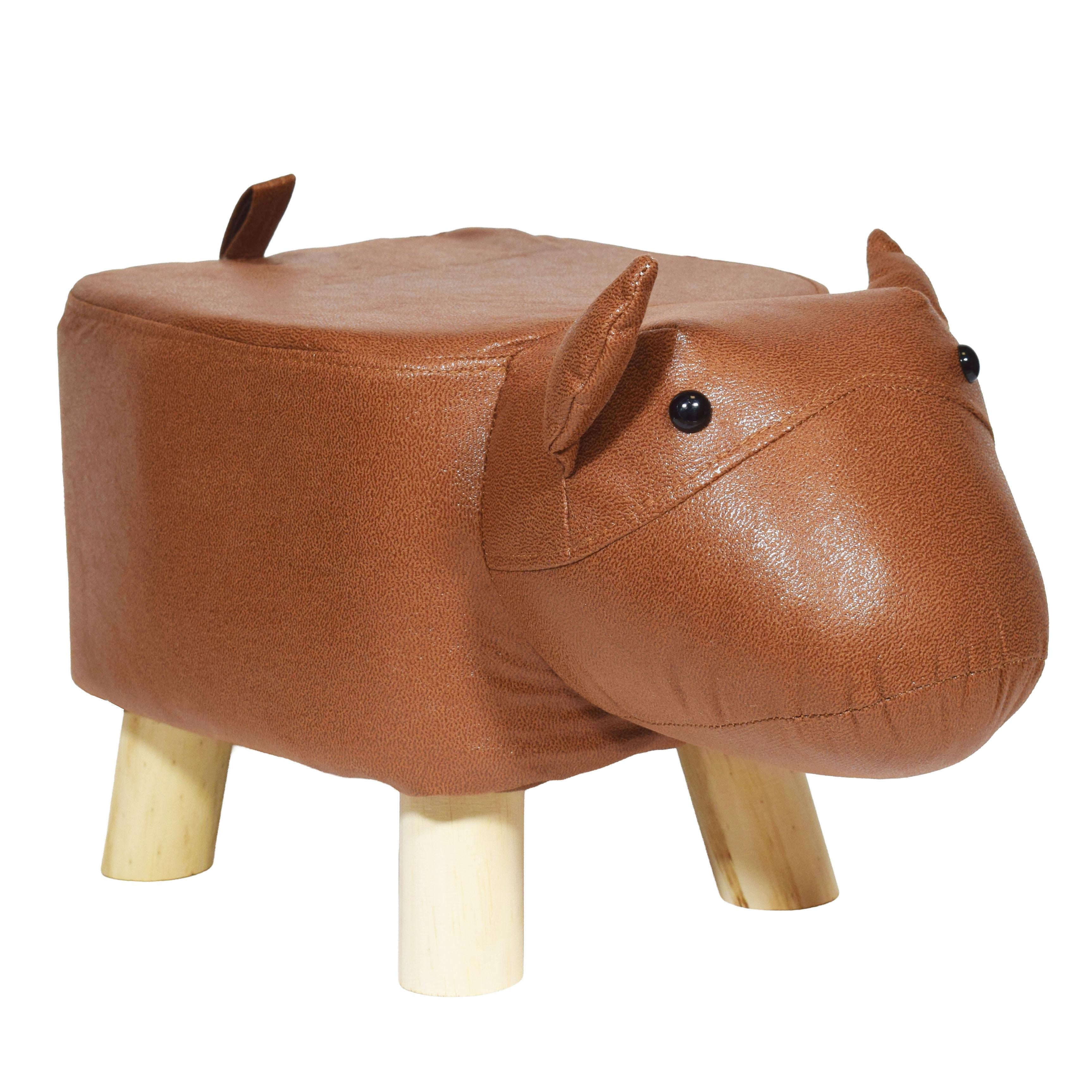 GD LOVES YOUR HOME Pouf Ippopotamo H25 cm con gambe in legno | Sgabello animaletto imbottito, ideale come poggiapiedi e decoro per cameretta o salotto – 42 × 24 × H25 cm – 4 colori: Caffè, Grigio Chiaro, Bianco panna, Blu petrolio